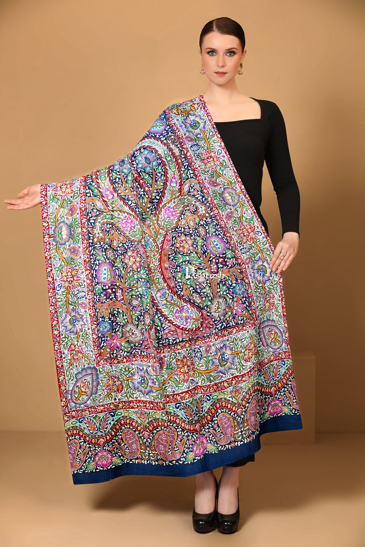 Pashtush Womens Pashmina Shawl, Multicoloured Kalamkari, Hand Painted, Woven, Embroidered with Ombre