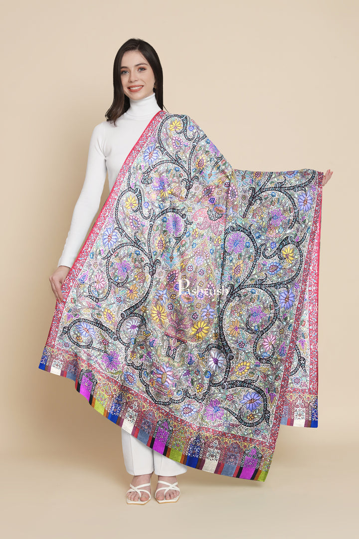 Pashtush Womens Pashmina Shawl, Handmade Kalamkari, Multicoloured