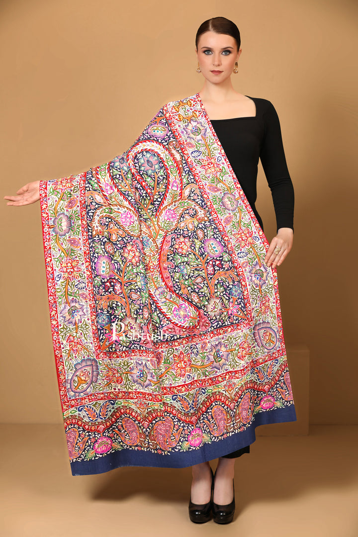 Pashtush Womens Pashmina Shawl, Hand Painted, Hand Embroidered, Handloom Woven Shawl, Multicoloured