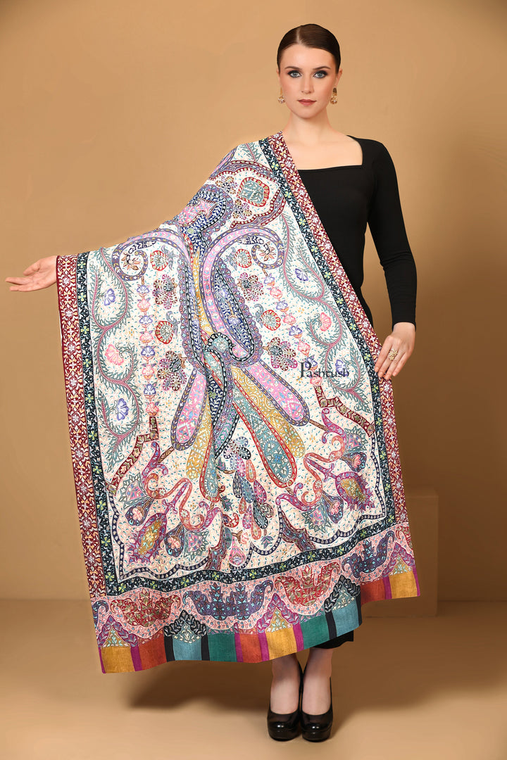 Pashtush Womens Pashmina Shawl, Handmade Kalamkari, Multicoloured