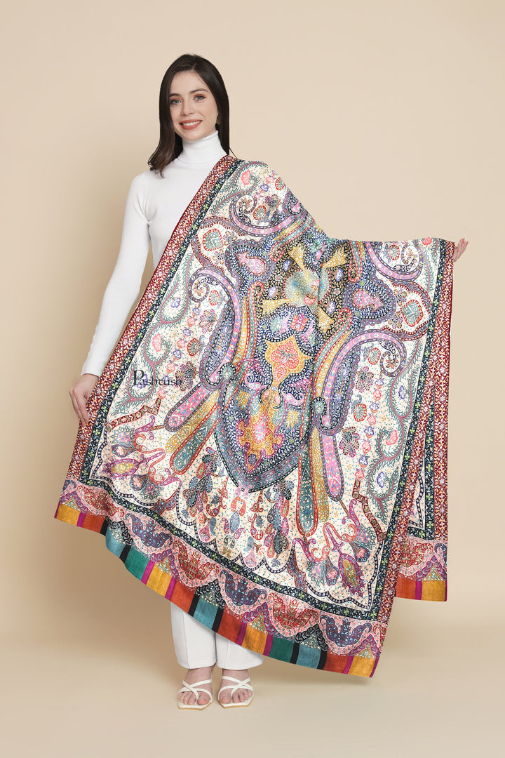 Pashtush Womens Pashmina Shawl, Handmade Kalamkari, Multicoloured