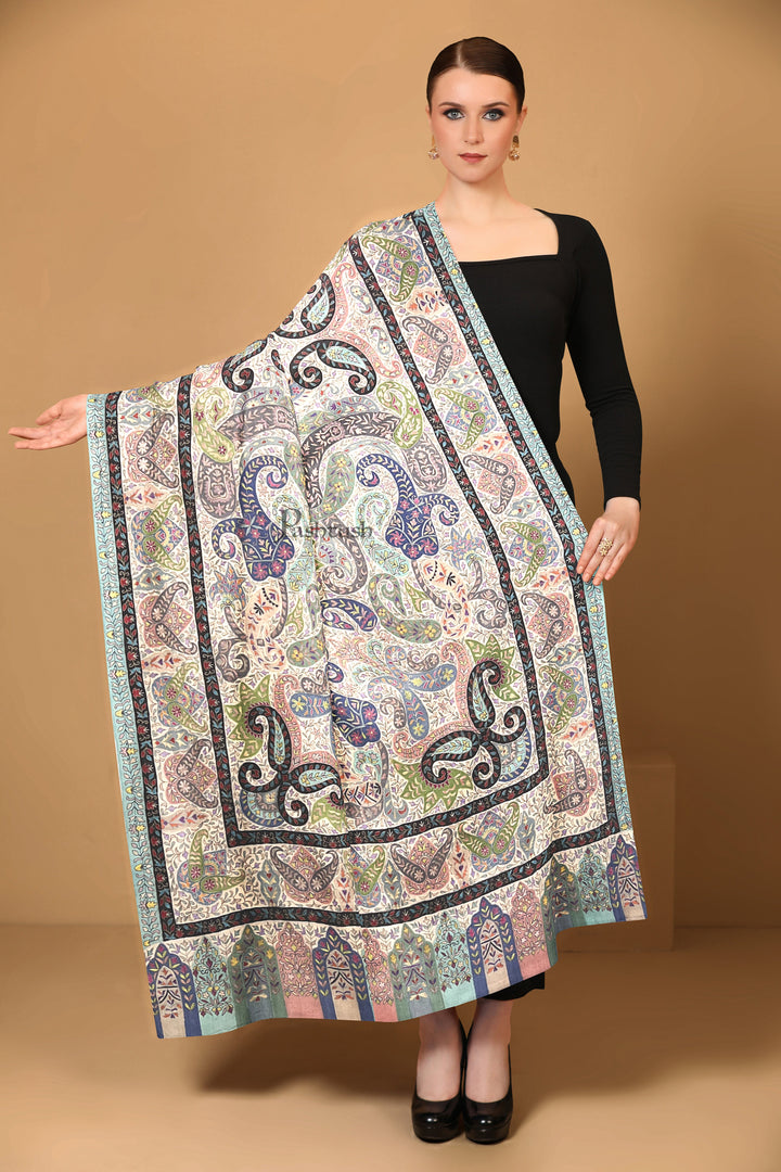 Pashtush Womens Pashmina Shawl, Hand Painted, Hand Embroidered, Handloom Woven Shawl, Multicoloured