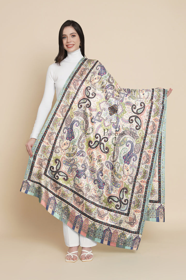 Pashtush Womens Pashmina Shawl, Hand Painted, Hand Embroidered, Handloom Woven Shawl, Multicoloured