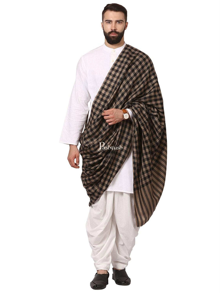 Pashtush India Gift Pack Pashtush His And Her Set Of Mens Fine Wool Shawl and Womens Reversible Stole, Premium Gift Box Packaging, Black and Brown