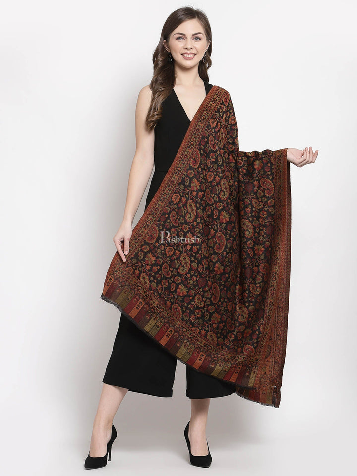 Pashtush India Gift Pack Pashtush His And Her Set Of Mens Fine Wool Shawl and Womens Reversible Stole, Premium Gift Box Packaging, Black and Brown