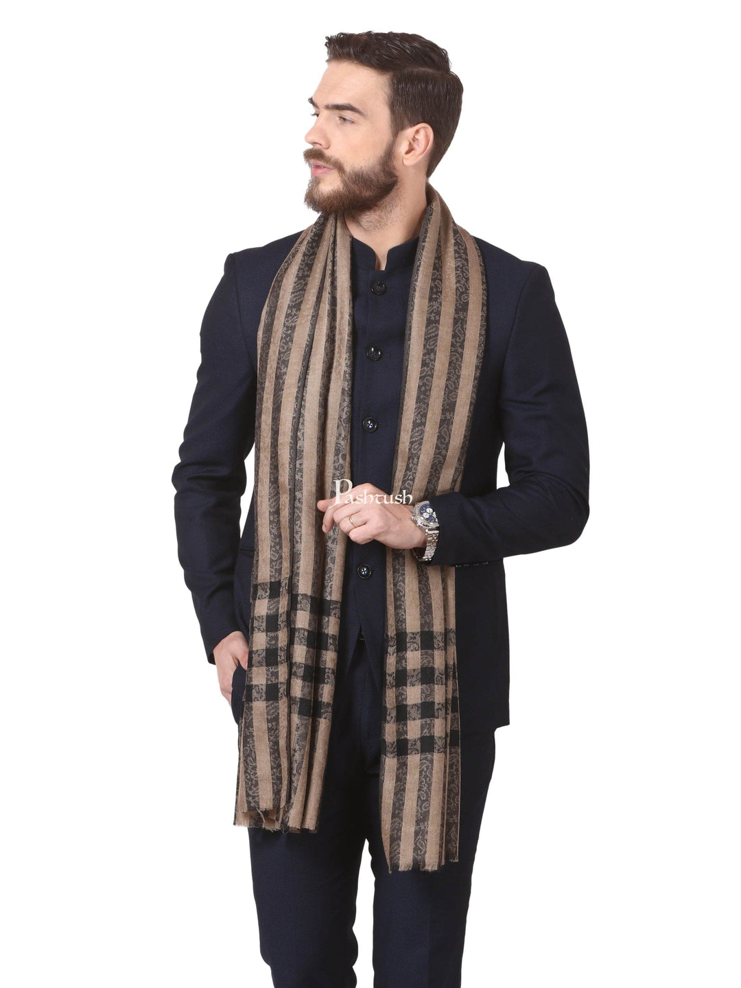 Pashtush India Gift Pack Pashtush His And Her Set Of Mens Fine Wool Stole and Womens Bamboo Stole, Premium Gift Box Packaging, Black and Multicolour