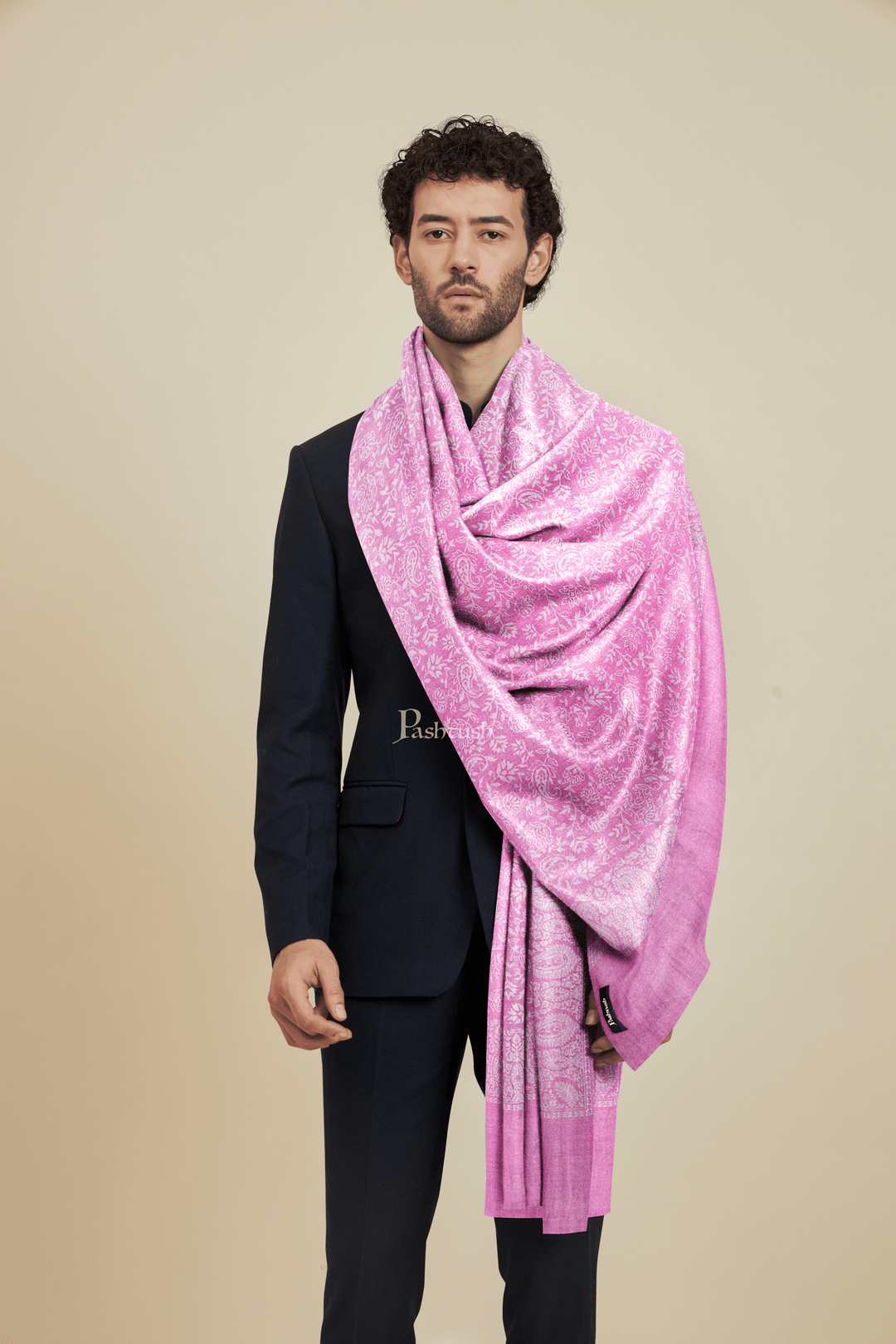 Pashtush India Mens scarf and Stoles Pashtush Mens Bamboo Stole, Pasiley Weave Design, Dark Pink