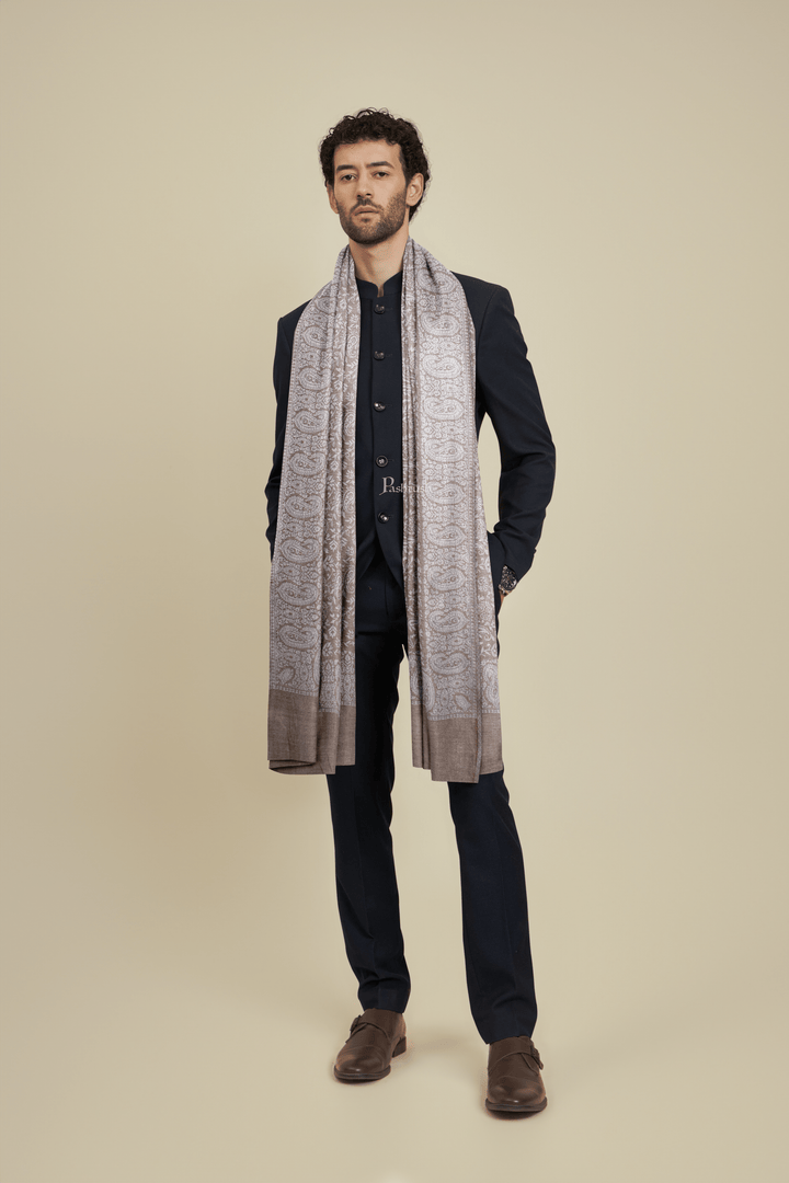 Pashtush India Mens scarf and Stoles Pashtush Mens Bamboo Stole, Pasiley Weave Design, Grey