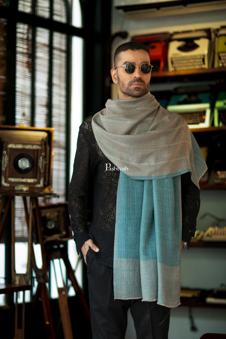 Pashtush India Mens Scarves Stoles and Mufflers Pashtush Mens Cashmere Stole, Checkered  Design, Arabic Sea Green