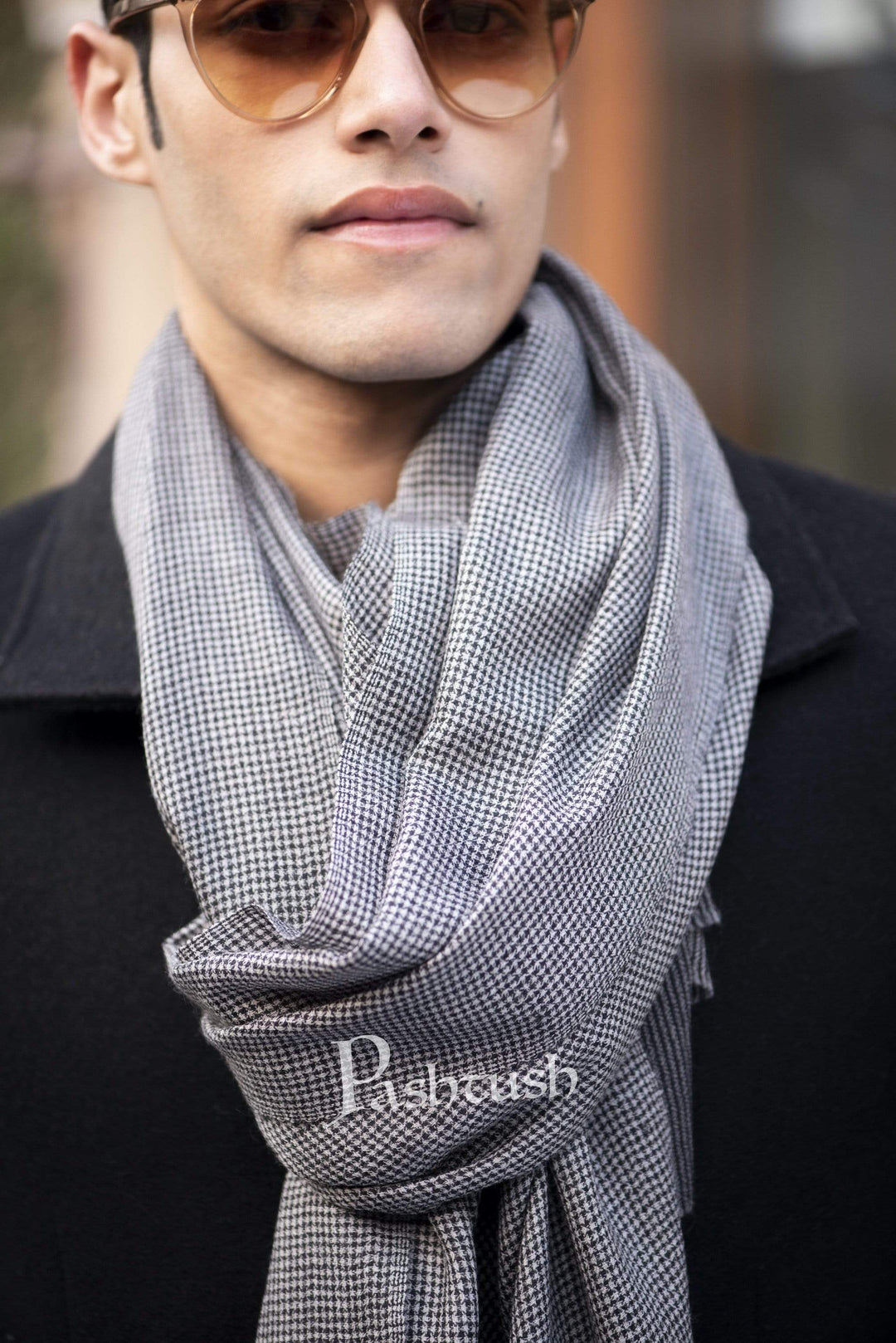 Pashtush India 70x200 Pashtush Mens Cashmere - Wool, Reversible Muffler, Dapper Grey