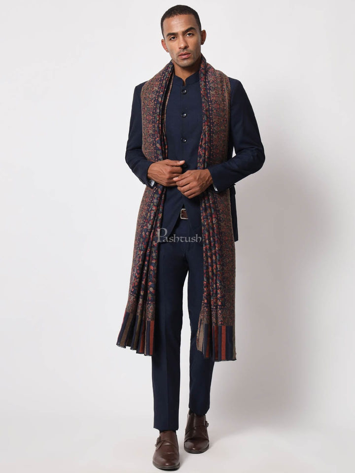 Pashtush India Mens Shawls Gents Shawl Pashtush Mens Ethnic Shawl, Mens Lohi, Full Size, Fine Wool, Navy Blue