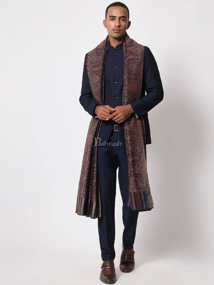 Pashtush India Mens Shawls Gents Shawl Pashtush Mens Ethnic Shawl, Mens Lohi, Full Size, Fine Wool, Navy Blue