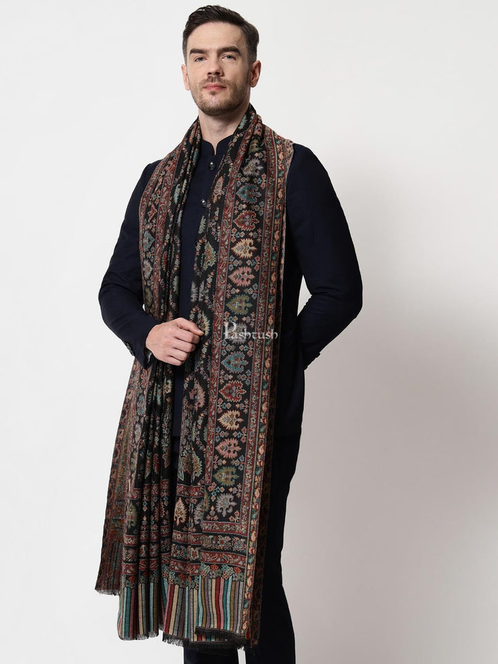 Pashtush India Mens Shawls Gents Shawl Pashtush mens Extra Fine Wool shawl, Ethnic design, Black