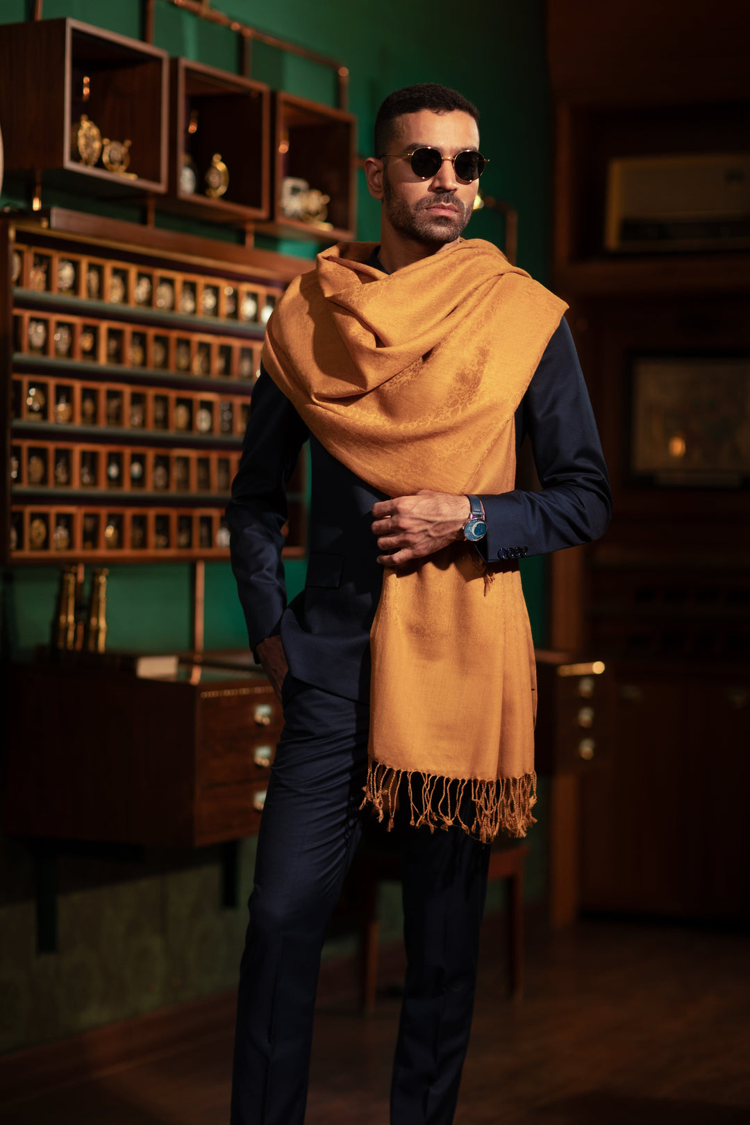 Pashtush India Mens Scarves Stoles and Mufflers Pashtush Mens Extra Fine Wool Stole, Solid Colour, Mustard