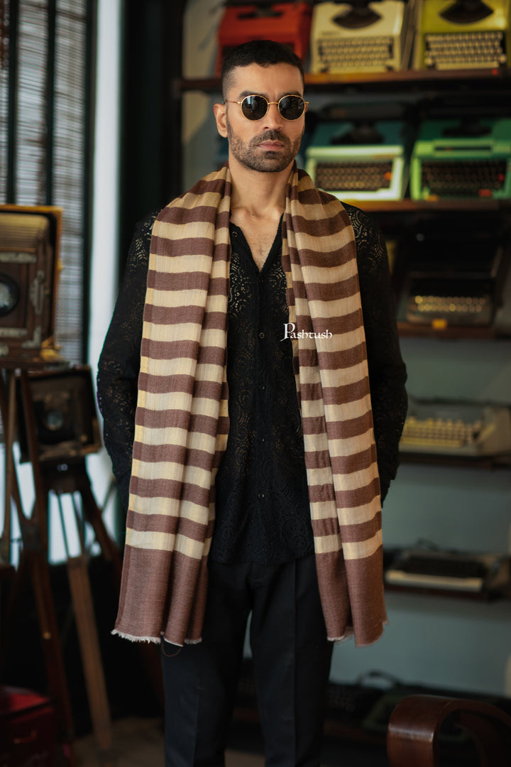 Pashtush India Mens Scarves Stoles and Mufflers Pashtush Mens Extra Fine Wool  Stole, Twilght Collection Stripe Design, Dark Brown