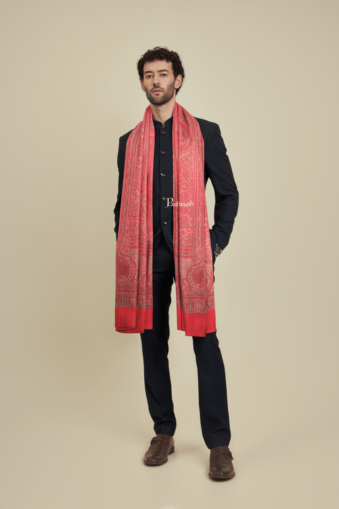 Pashtush India Mens Stoles and Scarves Scarf Pashtush Mens Faux Pashmina Stole, Design, Maroon