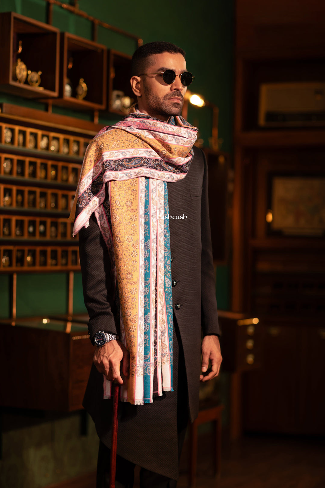 Pashtush India Mens Scarves Stoles and Mufflers Pashtush Mens Faux Pashmina Stole, Multi Stripe Design, Multicolour