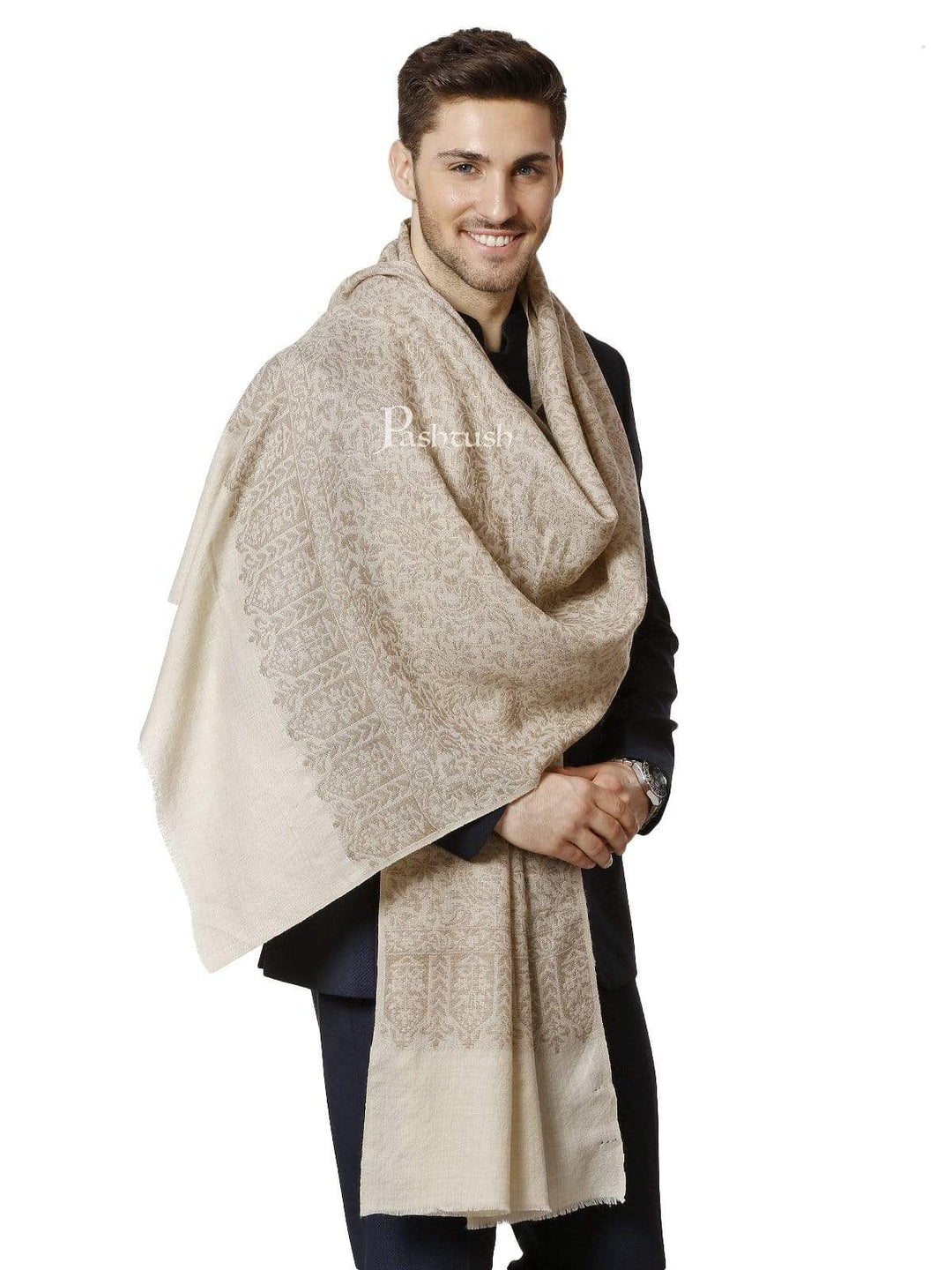 Pashtush India 70x200 Pashtush Mens Fine Wool Ethnic Weave stole