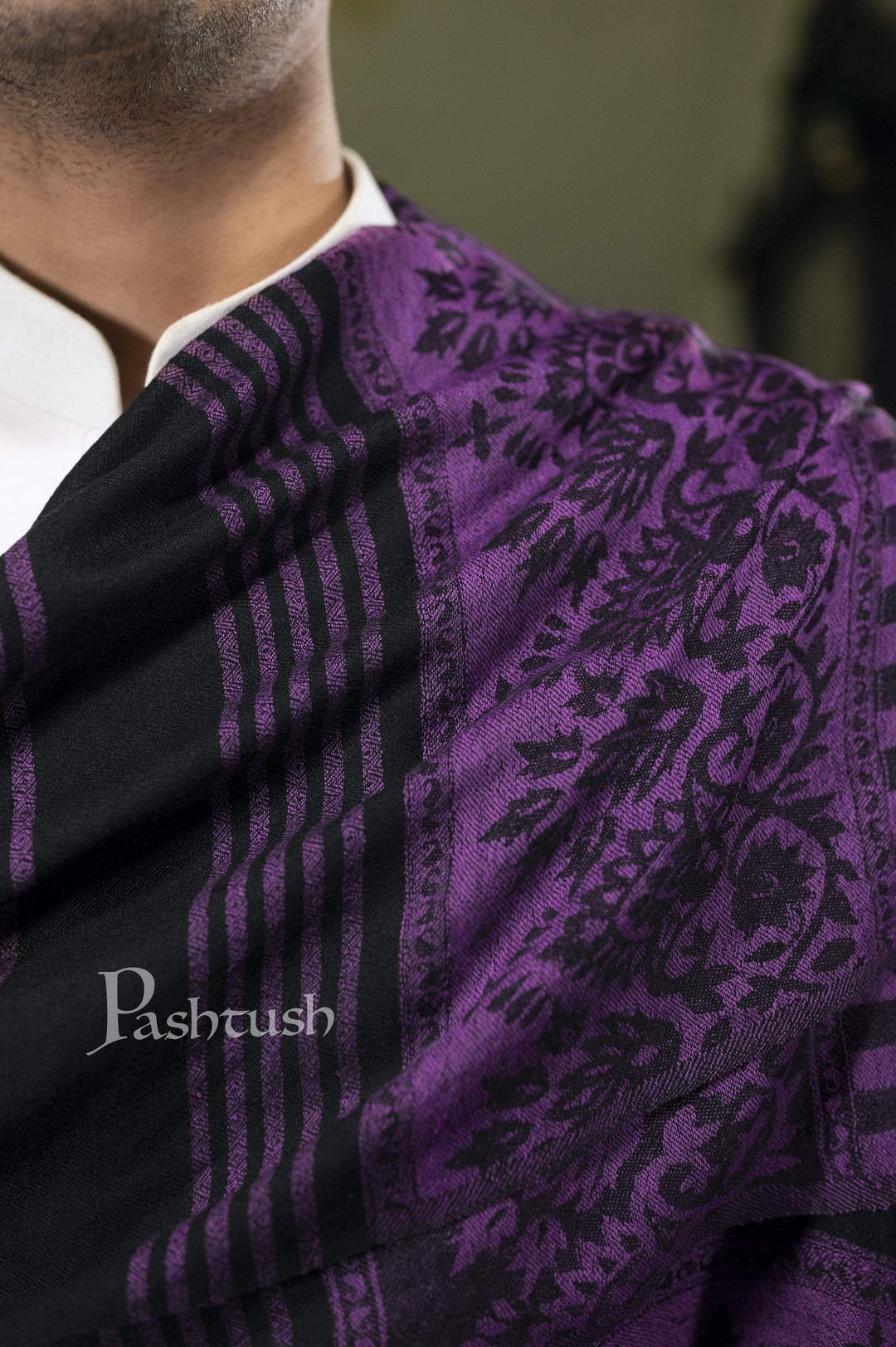 Pashtush India 70x200 Pashtush Mens Fine Wool Stole, Tuscan Sun, Purple