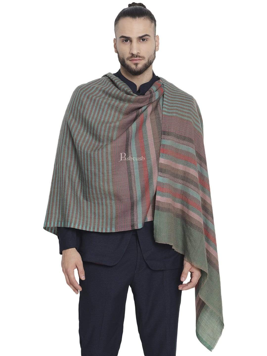 Pashtush India 70x200 Pashtush Mens Fine Wool Striped Muffler, Soft and Warm Stole Scarf