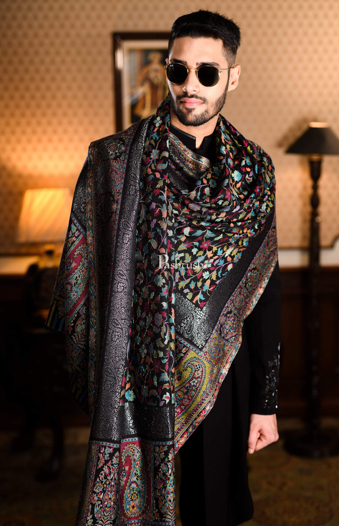 Pashtush India 70x200 Pashtush Mens Kaani Weave Multicoloured Ultra Soft Bamboo Stole