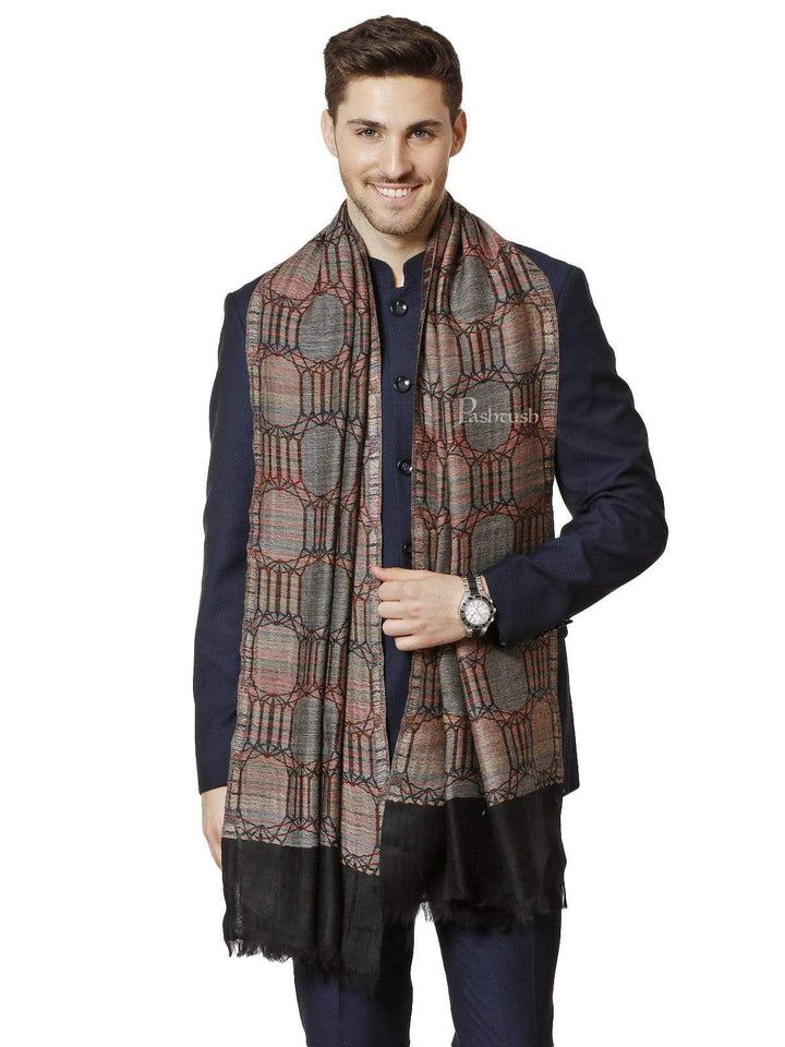 Pashtush India 70x200 Pashtush Mens Pure Wool, Honeycomb Weave Stole, With Woolmark Certificate