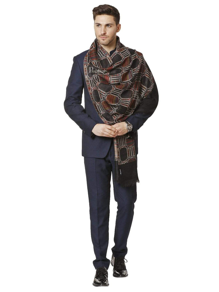 Pashtush India 70x200 Pashtush Mens Pure Wool, Honeycomb Weave Stole, With Woolmark Certificate