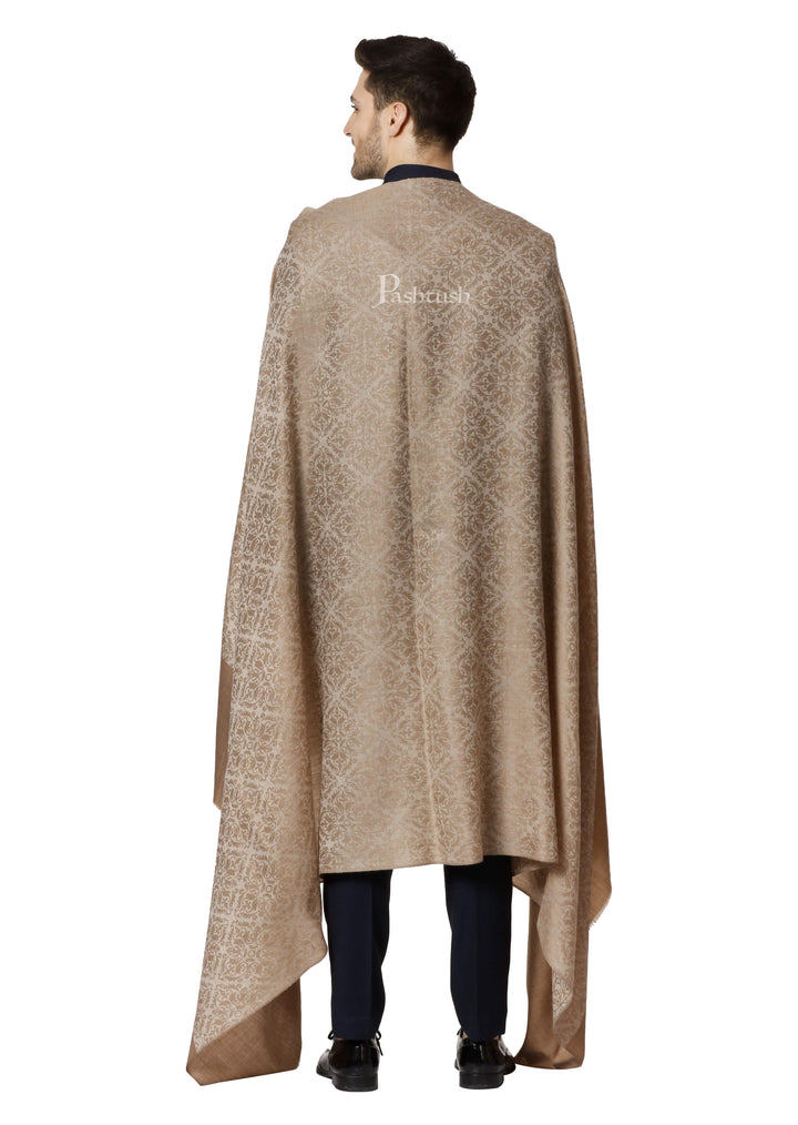 Pashtush India 114x228 Pashtush Mens Shawl, With Woven Jacquard Weave, Neutral Beige