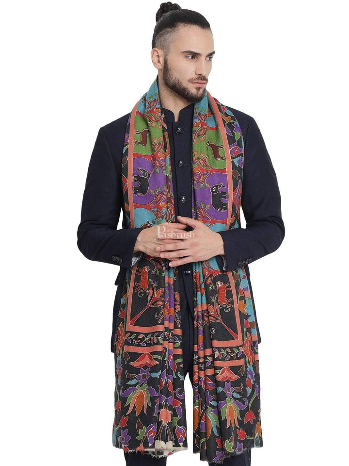 Pashtush India 114x228 Pashtush Mens Shikaar-Dar Hand Embroidered, Shawl In Fine Wool