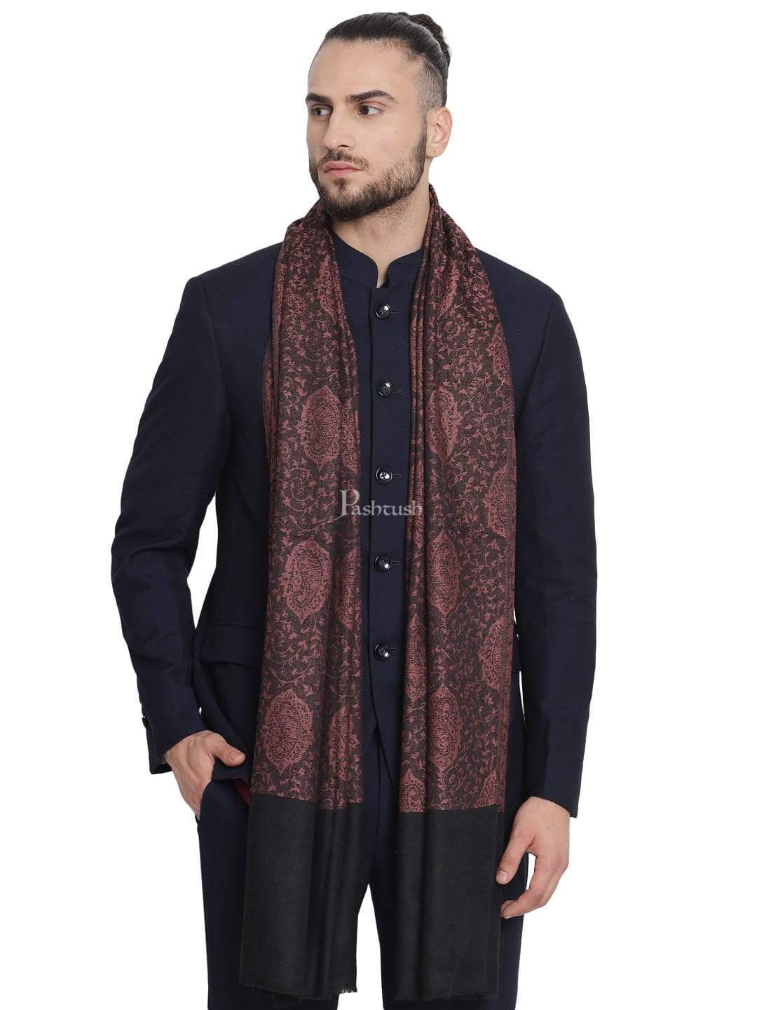 Pashtush India 70x200 Pashtush Mens Soft Wool, Reversible Stole Scarf