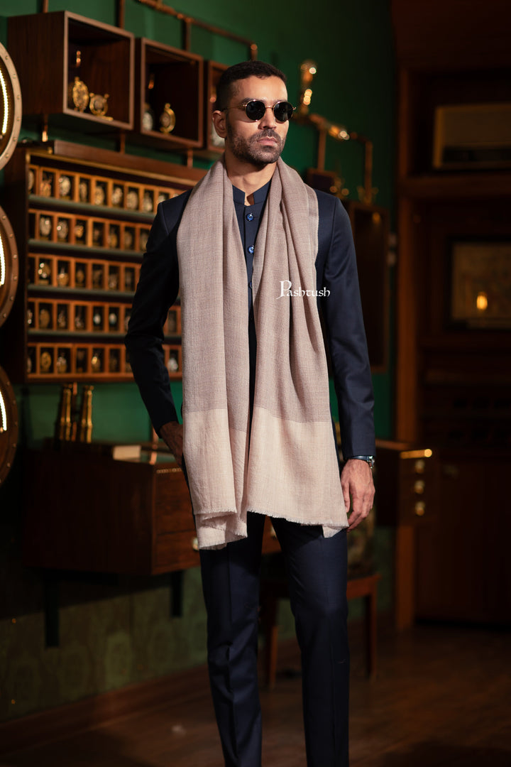 Pashtush India Mens Scarves Stoles and Mufflers Pashtush Mens Stole, Extra Fine Silk Wool , Houndstooth Weave, Sahara