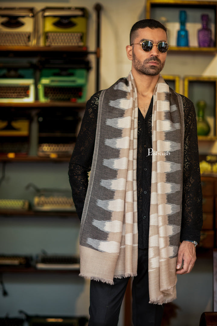 Pashtush India Mens Scarves Stoles and Mufflers Pashtush Mens Stole, Ikkat  Design, Beige