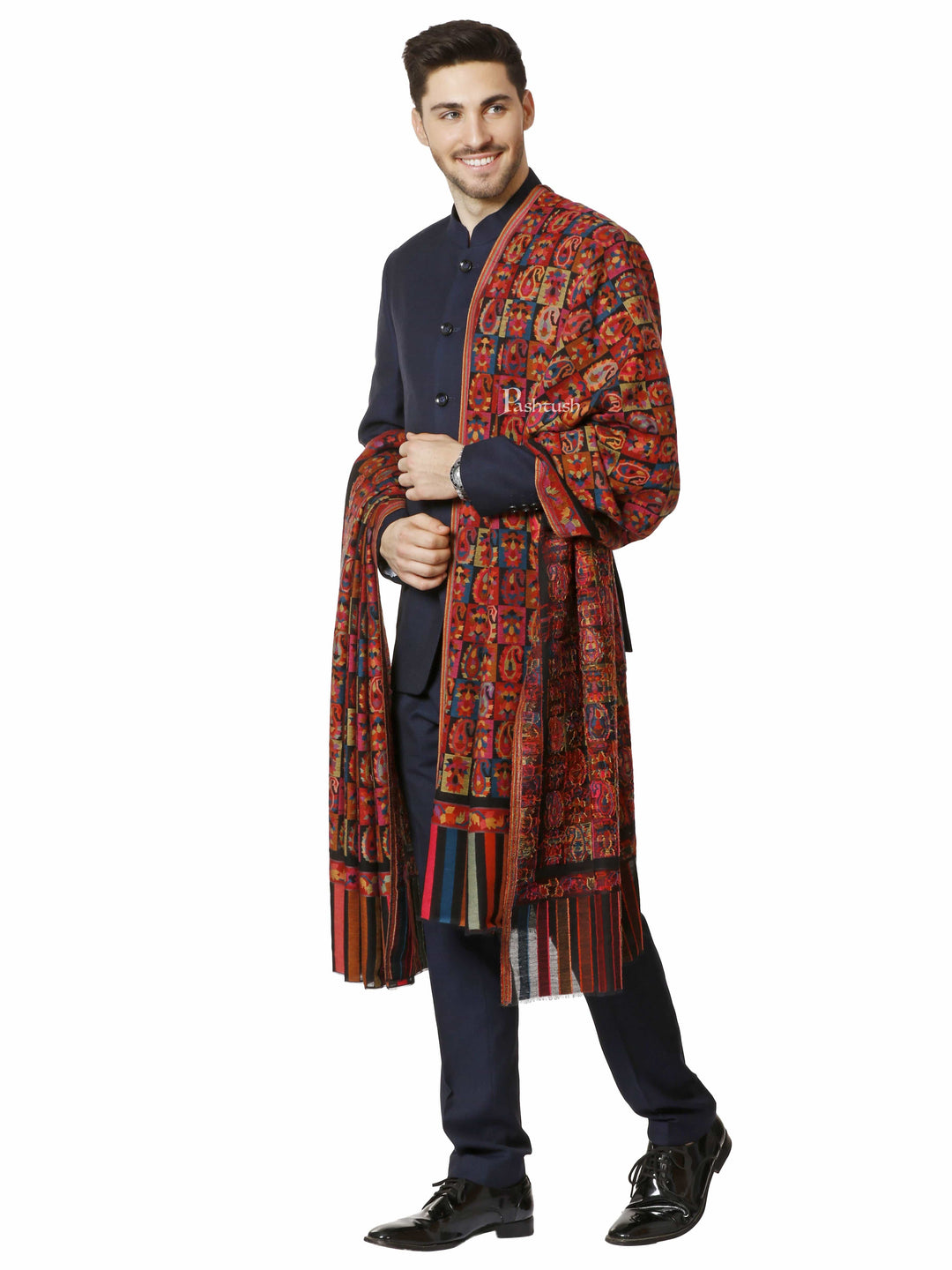 Pashtush India 127x254 Pashtush Mens Woven Kaani Shawl, Mens Lohi , Full Size, Fine Soft Wool