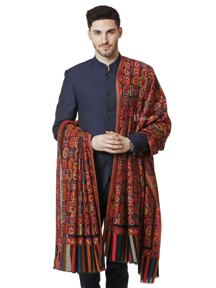 Pashtush India 127x254 Pashtush Mens Woven Kaani Shawl, Mens Lohi , Full Size, Fine Soft Wool