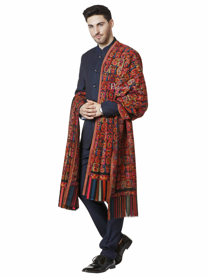 Pashtush India 127x254 Pashtush Mens Woven Kaani Shawl, Mens Lohi , Full Size, Fine Soft Wool