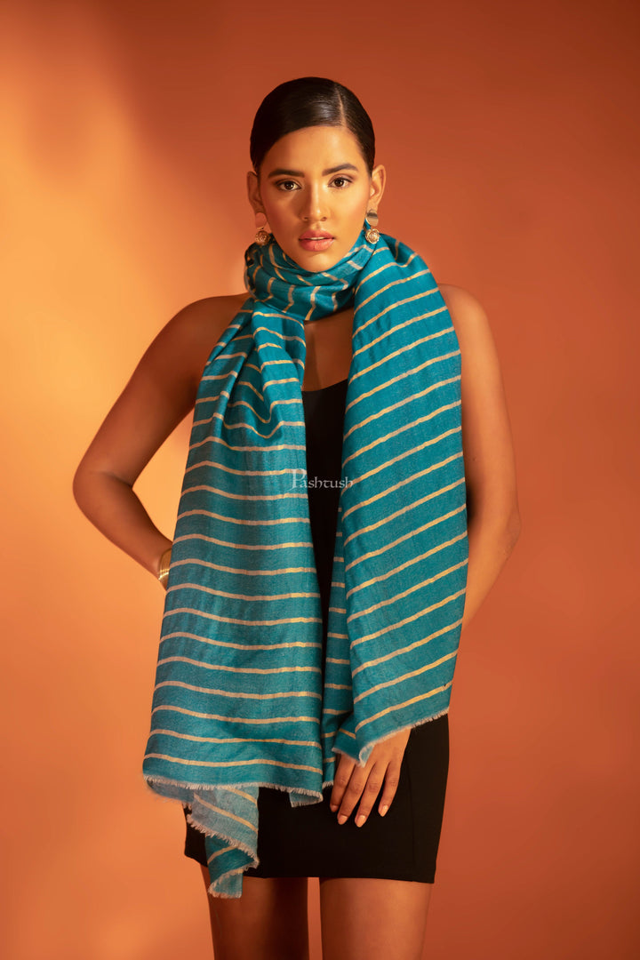 Pashtush India womens scarf and Stoles Pashtush Twilight Stole, With Woven Metallic Thread, Silk Wool, Blue and gold