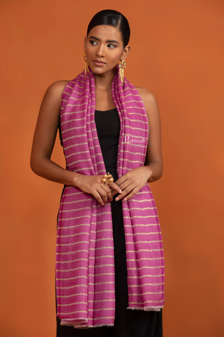 Pashtush India womens scarf and Stoles Pashtush Twilight Stole, With Woven Metallic Thread, Silk Wool, Rich Pink