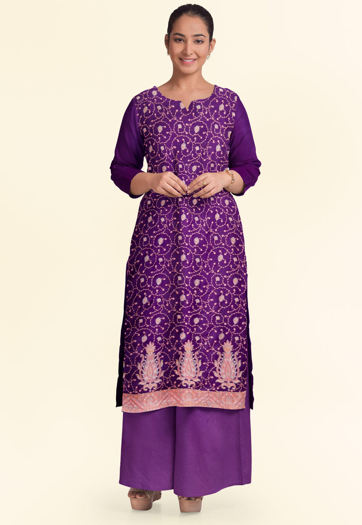 Pashtush India Apparel & Accessories Pashtush Unstitched Kashmiri Embroidery Suit, Fine Wool, Soft and Warm, Purple