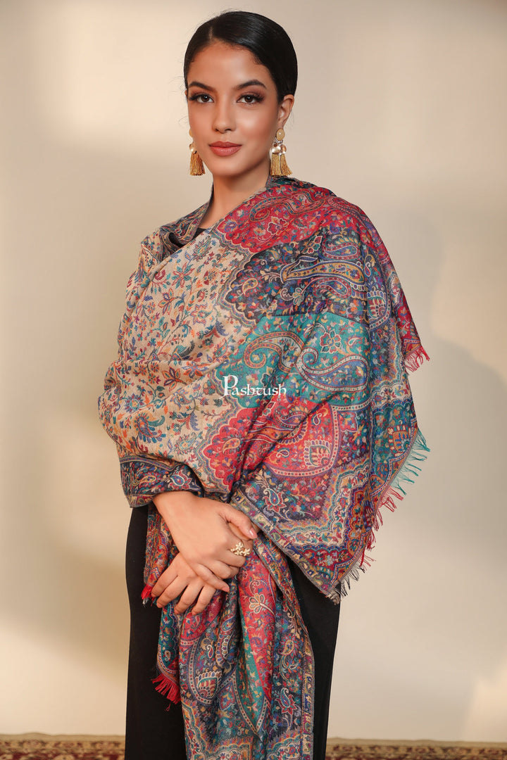 Pashtush India Womens Shawls Pashtush women faux pashmina shawl, ethnic weave design, multi color