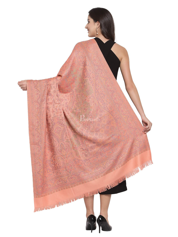 Pashtush India Womens Shawls Pashtush Women Peach-Coloured Ethnic Jamawar Shawl