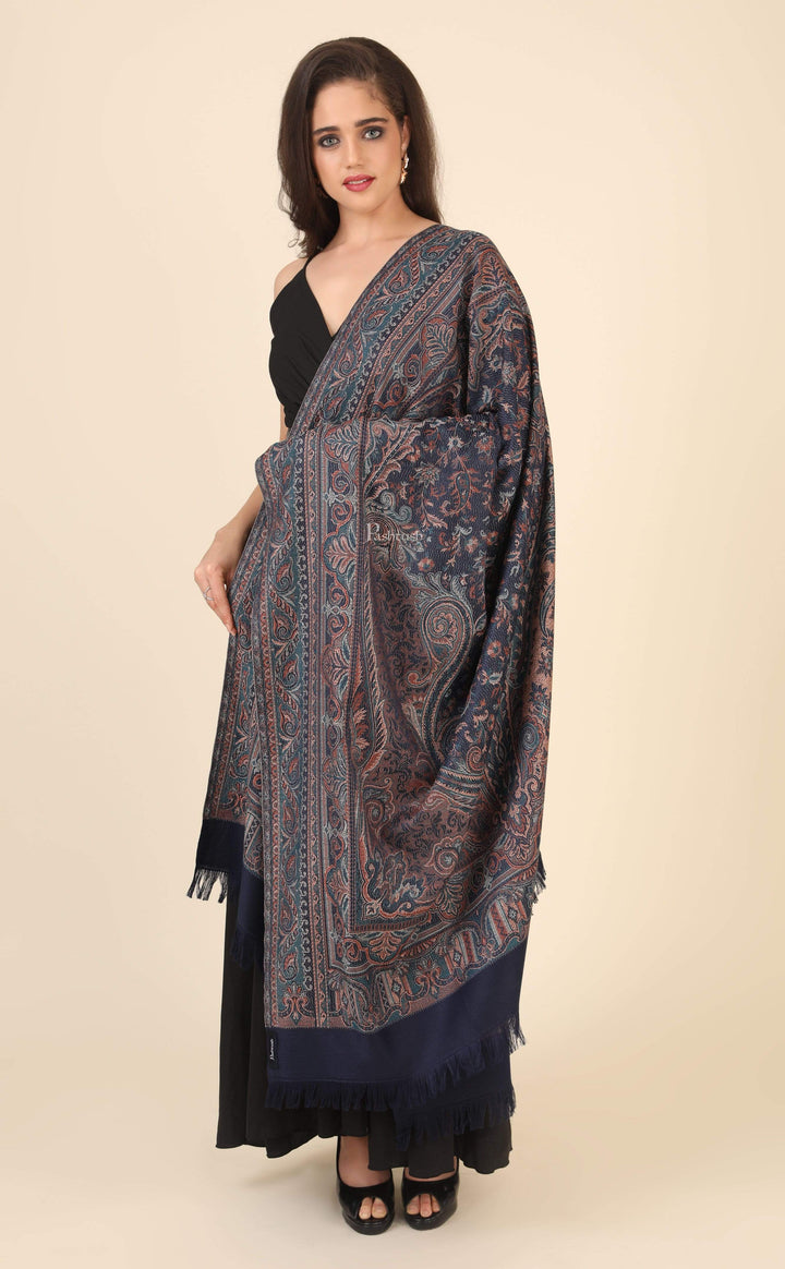 Pashtush India 100x200 Pashtush Women's Jamawar Shawl, Faux Pashmina, Blue