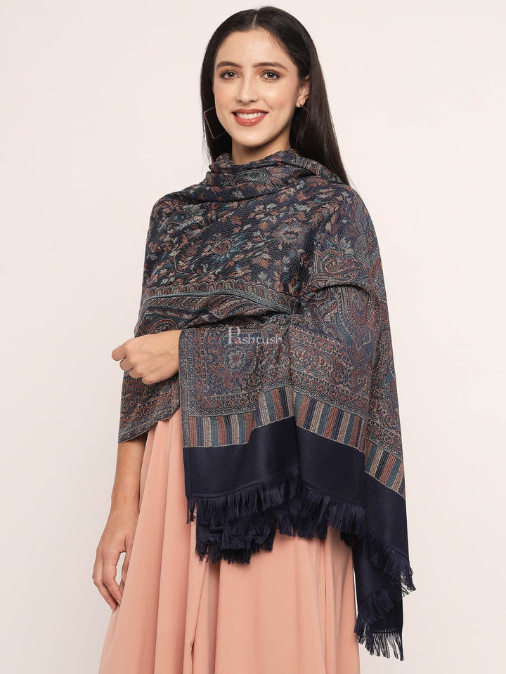 Pashtush India Womens Shawls Pashtush Women'S Jamawar Shawl, Navy Blue