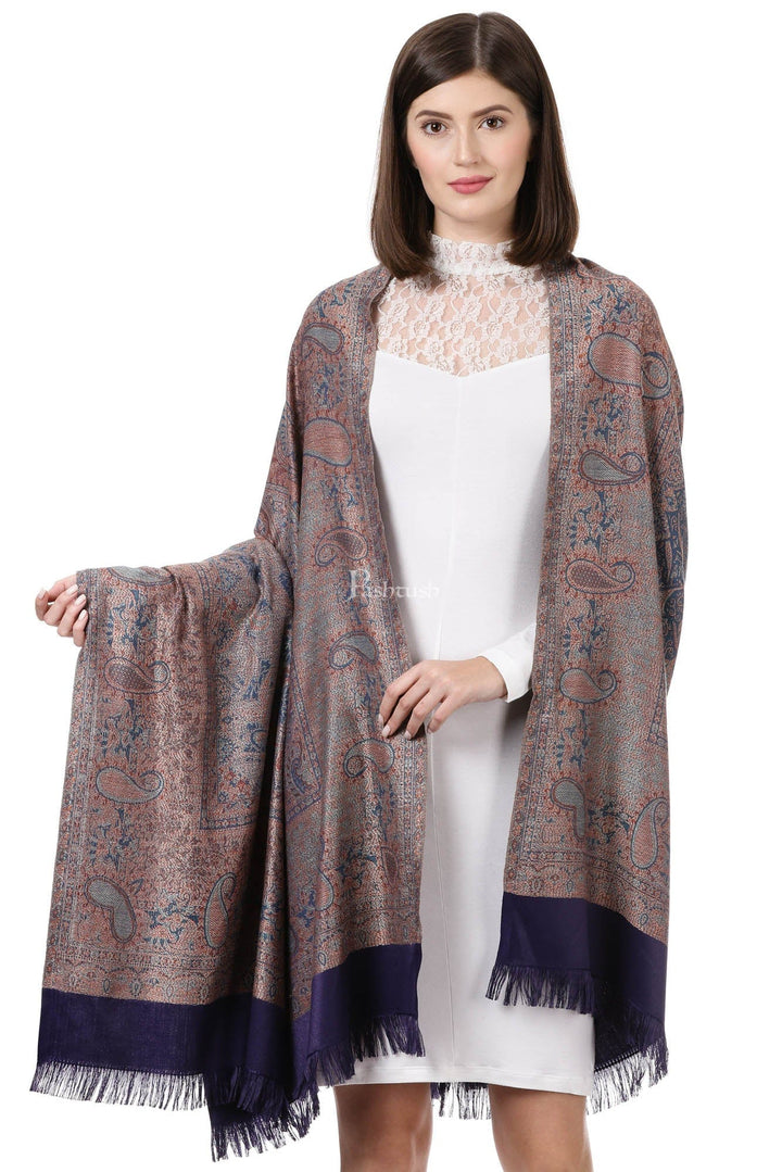 Pashtush India Gift Pack Pashtush Women's Jamawar Shawl, Navy Blue