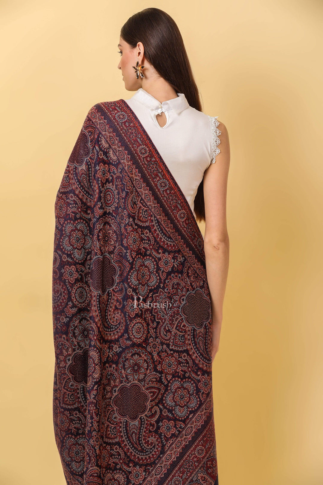 Pashtush India 100x200 Pashtush Women's Jamawar Shawl with Crystal Work Shawl, Faux Pashmina