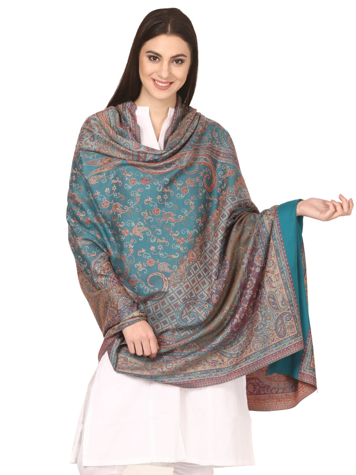 Pashtush India 100x200 Pashtush Women's Kashmiri Shawl, Faux Pashmina Design, Arabian Sea Blue