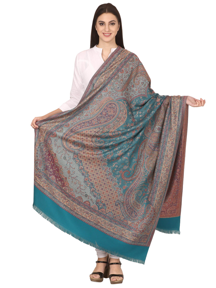 Pashtush India 100x200 Pashtush Women's Kashmiri Shawl, Faux Pashmina Design, Arabian Sea Blue