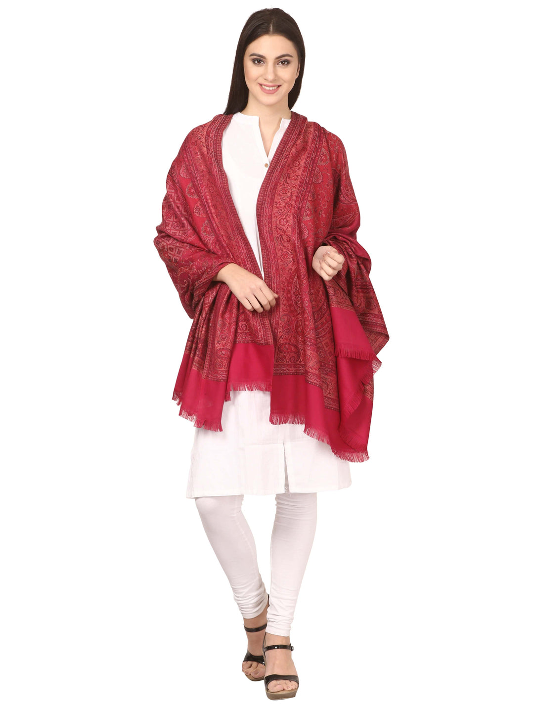 Pashtush India 100x200 Pashtush Women's Kashmiri Shawl, Faux Pashmina Design, Majenta