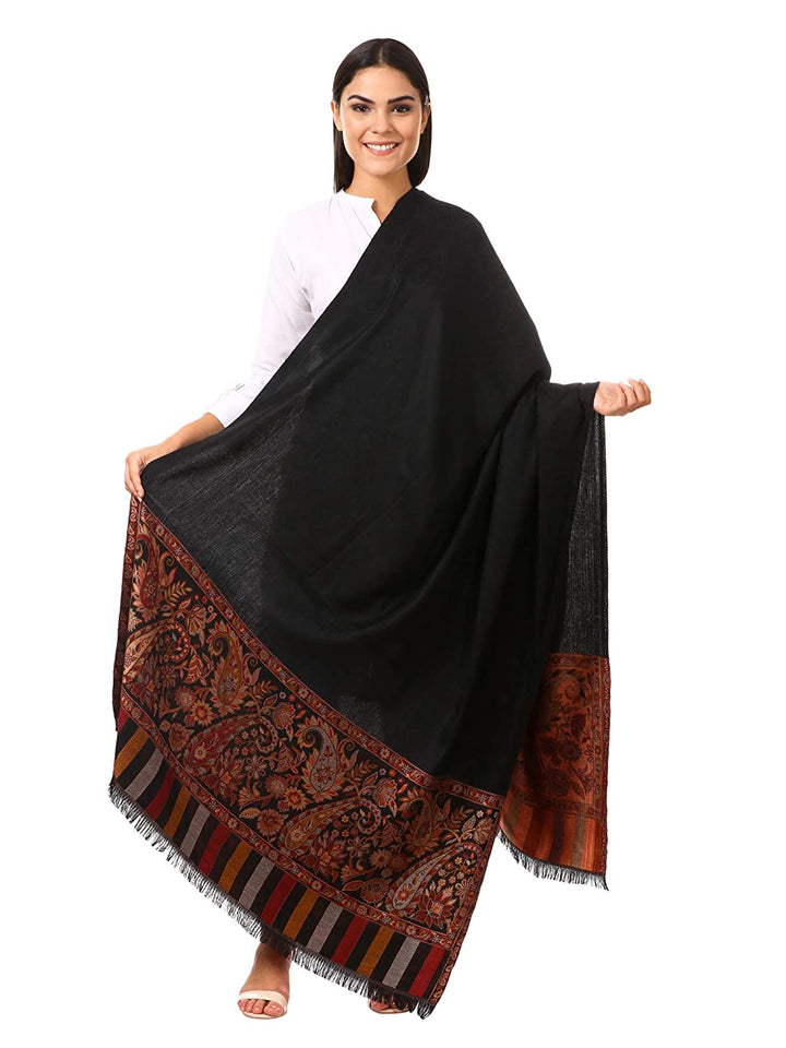 Pashtush Women'S Shawl, Jacquard Palla, Faux Pashmina Design (Black)