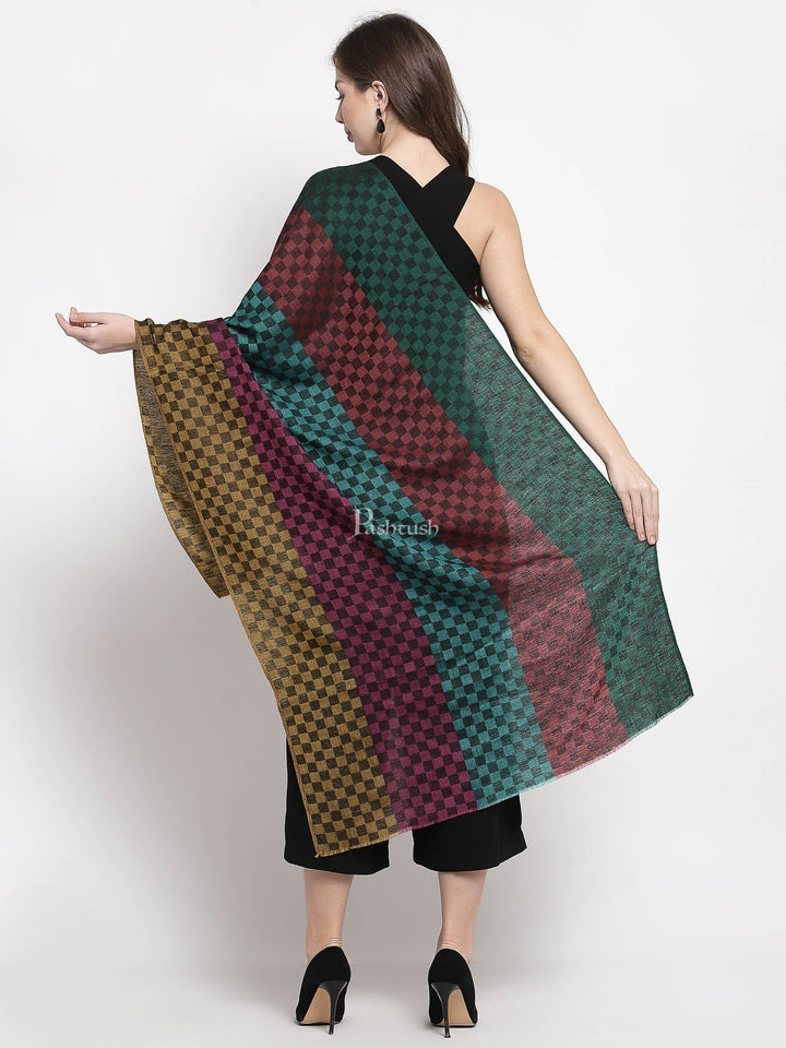 Pashtush India Womens Stoles and Scarves Scarf Pashtush Women'S Reversible Stole, Checkered Design Multi Coloured Checks ( Permanent Collection)