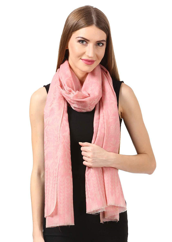 Pashtush India 70x200 Pashtush Women's Silk-Pashmina Reversible Floral Scarf, Soft and Warm (Powder pink)